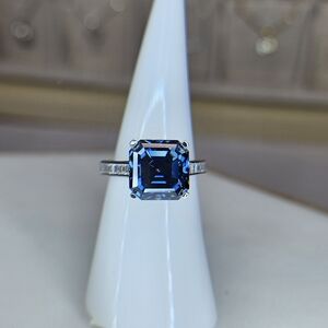 5ct Sapphire Blue Assher Cut Moissanite  Ring